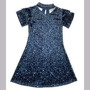 Blue Cheetah Velvet Choker-Cutout Dress